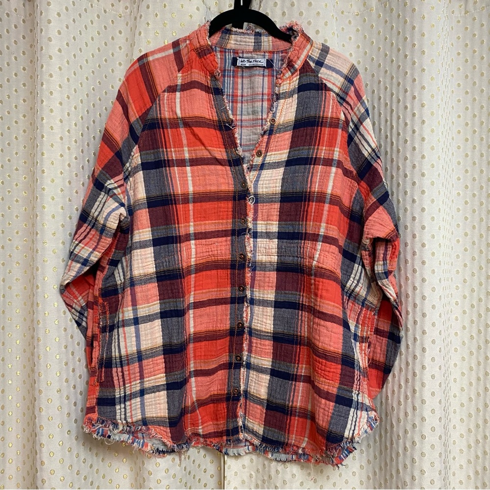 Free people plaid gauze button down